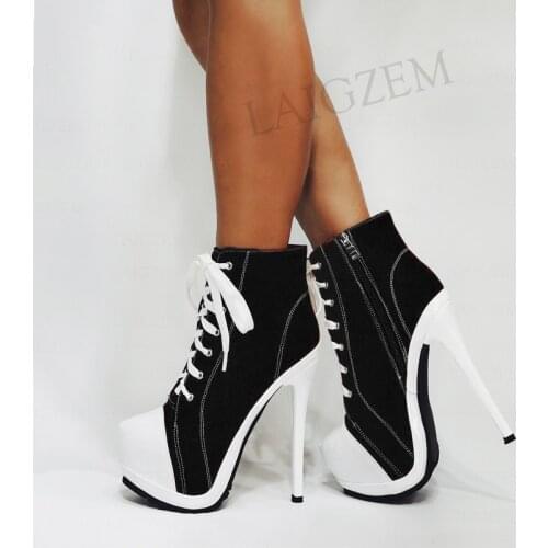 DOBANER Women Ankle Platform Boots High Heels Unisex Side Zip Wide Ankle Friendly Botas Shoes Woman Plus Size 43 44 46 47 50 52