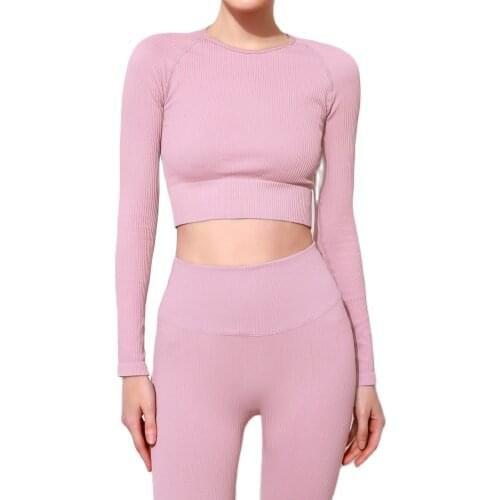 Long Sleeve Women Yoga Pant Suit Seamless Knitting Fitness Set Sports Running Tracksuit Gym Sportswear Leggings Tight Workout