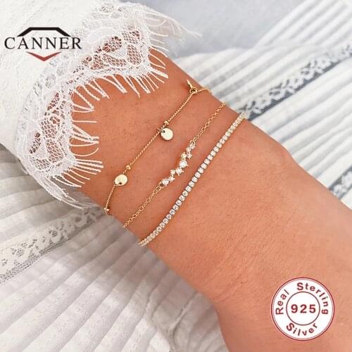 CANNER Real 925 Sterling Silver Cubic Zirconia Classic Tennis Bracelet for Women Zircon Charm Bracelets Jewelry Gifts Pulseras
