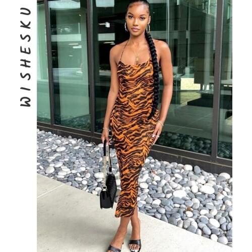 Women Halter Sleeveless Bodycon Printed Maxi Dress Beach Pencil Slim Long Sundress 2021 Summer Y2K Clothes Streetwear