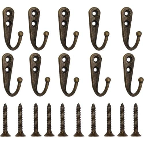 10 Pack Wall Hooks with Screws Alloy Hanging Single Hook Bathroom Coat Clothes Hanger Two Colors Available Home Accessories
