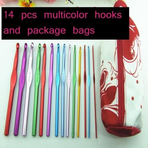 14 pcs/lot multicolor steel needle universal crochet hooks rainbow kit with package bag(2.0mm-10mm) Weave Craft