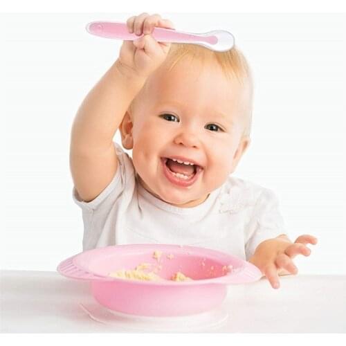 2pc Hot Sale Baby Soft Silicone Spoon Candy Color Temperature Sensing Spoon Children Food Baby Feeding Tools