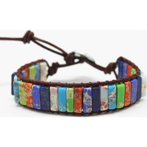 2020 Charm Chakra Bracelet Jewelry DIY Handmade Colorful Natural Stone Leather Wrap Bracelet Tube Beads Couples Bracelets Gifts