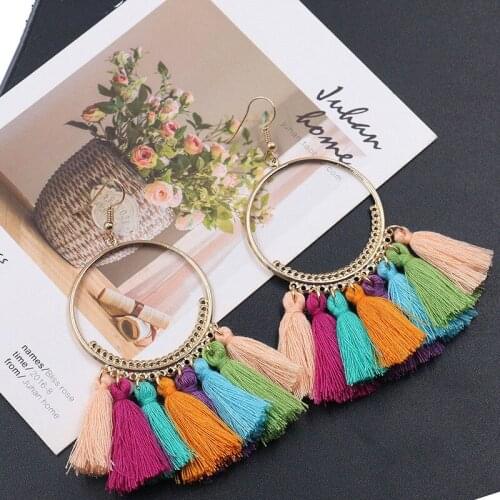 2021 Creative Bohemian Big Circle Tassel Earrings for Women Gifts Party Exquisite Jewelry