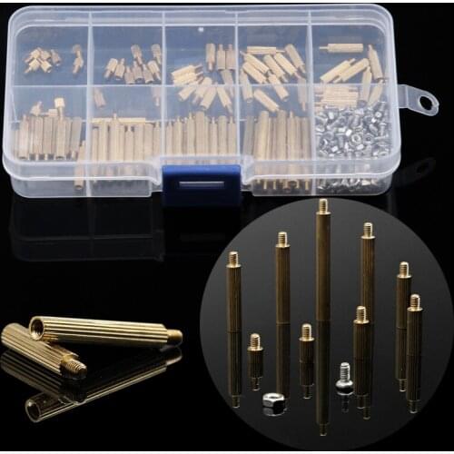 270PCS M2 Brass Pillar Single Head Circular Cylinders Copper Machine Assortment Kit Stainless Steel Screws Nuts Bolts Set
