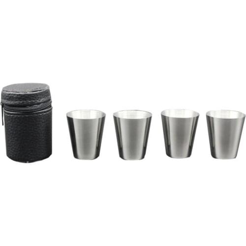4Pcs/set Polished 30ML Mini Stainless Steel Shot Glass Cup Wine Drinking Glasses With Leather Cover Bag For Home Kitchen Bar