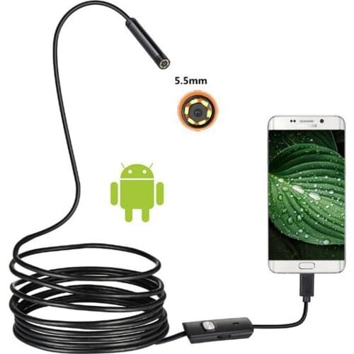 5.5mm 7mm Endoscope Camera 1M/1.5M/2M/3.5M/5M Flexible IP67 Waterproof Inspection Borescope Camera for Android 6 LEDs Adjustable