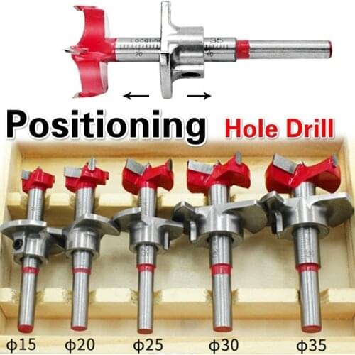 5PCS Hinge Hole Opener Carbide Drill Bits Set Woodworking Positioning Hole Saw Kit Adjustable 15-35mm