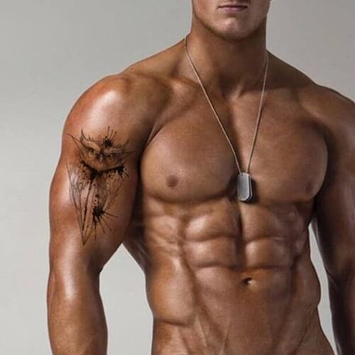 Animal Owl Temporary Tattoo Stickers Black Ink Feather Geometric Fake Tatto Waterproof Tatoos Arm Belly Large Size for Women Men