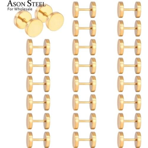 ASONSTEEL Sport Style Gold/Silver Color Screw Size 4mm 6mm 8mm Stainless Steel Funny Earrings 12pairs/lot Wholesale Men Earring