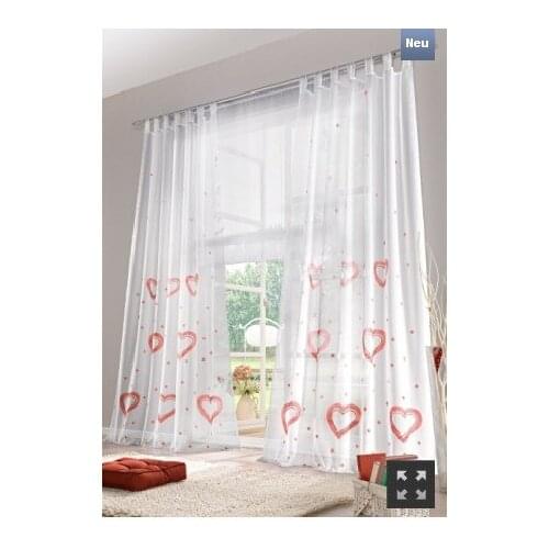 Love quality white handmade heart pattern loops rod curtains for the bedroom,voile window curtain decoration finished product