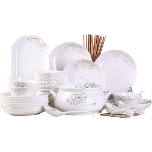 Bowl Dish Set Household 53 Pieces Plate Bowl Chopsticks Large Soup Bowl Fish Plate Combination Creative Ceramic Tableware Set