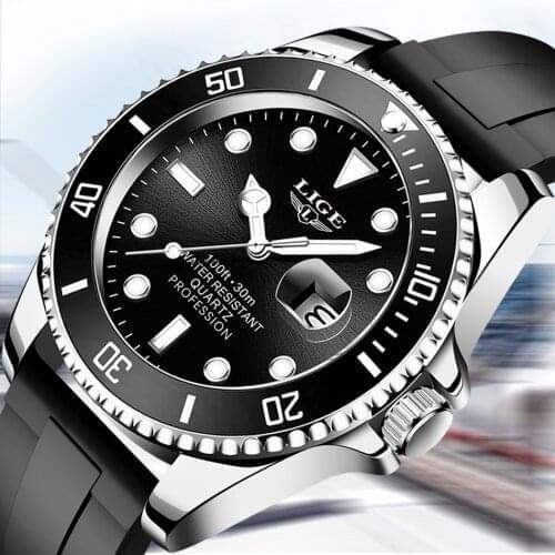 2021 LIGE Top Brand Luxury Mens Watches Luminous Waterproof Silicone strap Watch Quartz Men Date Calendar Business Wristwatch