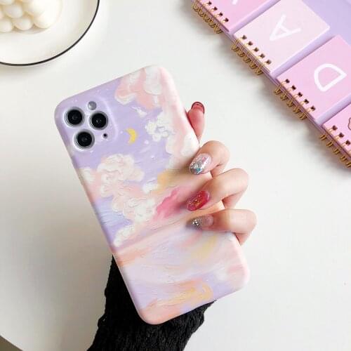 Retro Art Oil Painting Phone Case For iPhone 12 Xs 11Pro 8 Puls Landscape Clouds Cases For iphone XR Soft Silicone Cover coque