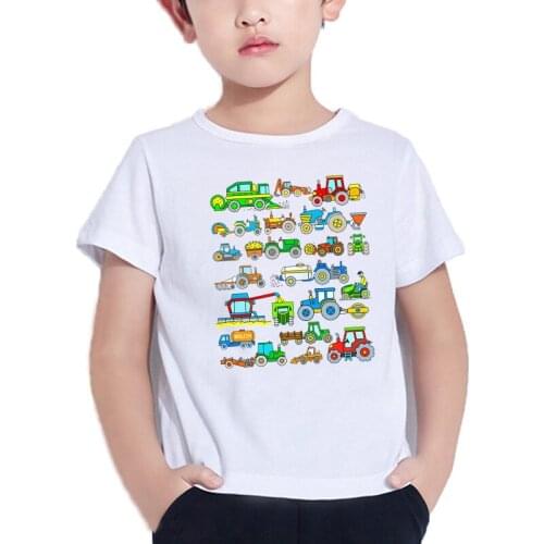 Tractor Toddler Boys Kids Farm Vehicles Photographic Print Cartoon Hipster Tops Summer 2021 Children Clothes