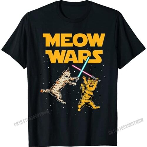 Meow Wars Funny Cat Lover Gift T-Shirt Summer Tops Shirts for Men Cotton T Shirt Party Company