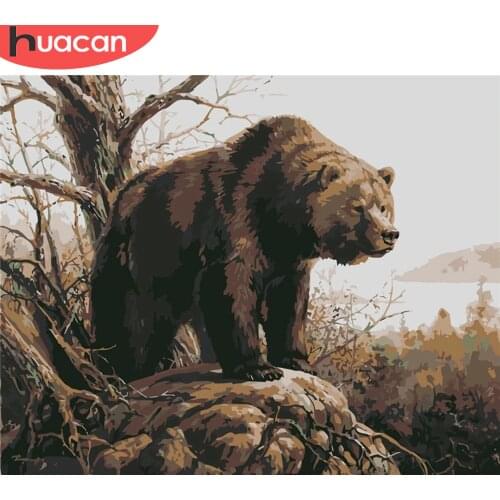 HUACAN DIY Pictures By Number Bear Kits Home Decor Animal Painting By Numbers Drawing On Canvas HandPainted Art Gift