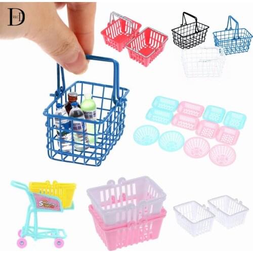 1/2pcs Mini Shopping Basket Pretend Play Toys Kids Mini Supermarket Shopping Hand Basket Model Doll House Miniature Furniture