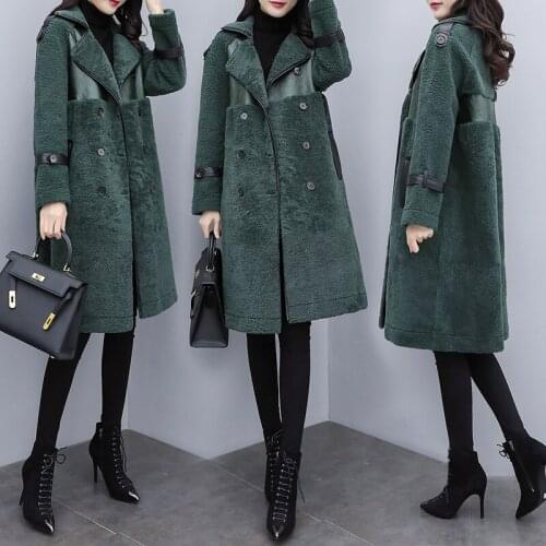 Korean version green small wool 2020 new womens winter clothing in the long coat female fur an imitation fashion wild Slim