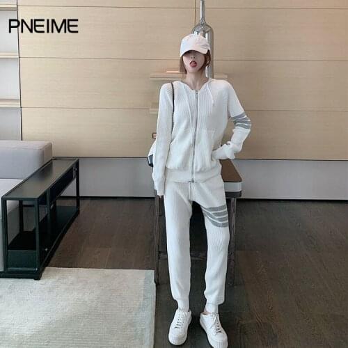 Pneime Women Tracksuits Autumn Winter Thick Fleece Warm Solid Suit 2 Pieces Sets Female Casual Long Sleeve Hooded Sweatshirt Out