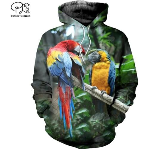 PLstar Cosmos Colorful Parrot 3D Printed Hoodies Casual Men/Women Zipper Hooded Funny Animal Unisex Brand Streetwear Apparel P6