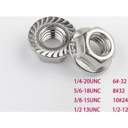 Metric thread 1/4-20UNC 5/16-18UNC 3/8-15UNC 1/2-13UNC American Standard Stainless Steel Hex Flange Nuts