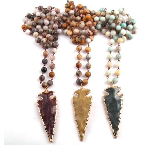 Fashion Crazylace Agat Bohemian Jewelry Rosary Chain Arrowhead Pendant Necklace Natural Stone Halsband