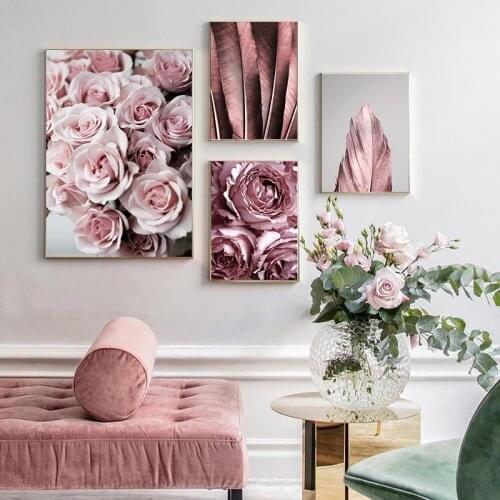 Fashion poster rose flower feather diamond painting Nordic style wall art rhinestone embroidery modern living room decoration pi