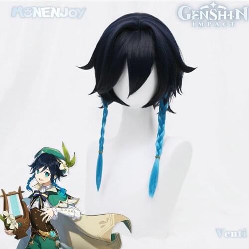 Monenjoy Genshin Impact Venti Cosplay Wig Blue Ombre Cos Hair