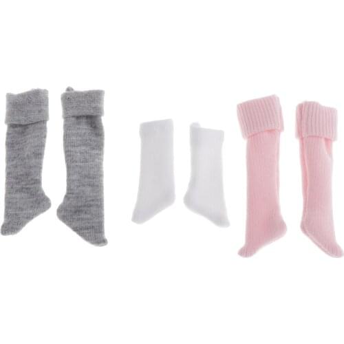3 Pairs 1/6 Scale Figure Socks White&Pink&Gray Doll Clothes Accessories