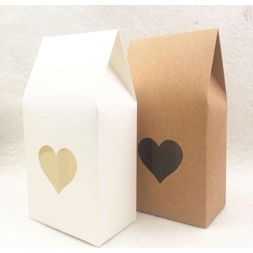 50pcs Brown/white Paper handmade candy bags Paper brown stand up window gift boxes for wedding/Gift/Jewelry/Food Packing Bags