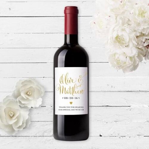 Personalize any text gold Wedding Wine Bottle Stickers lables birthday engagement party wine bottle lable favors sticker