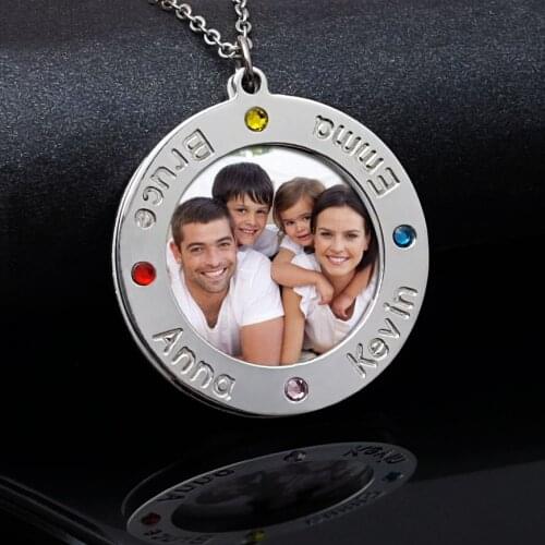 Personalized Photo Necklace Custom Name Pendant Picture Necklace With Birthstone Family Love Gift For Dad Mom Jewelry Birthday