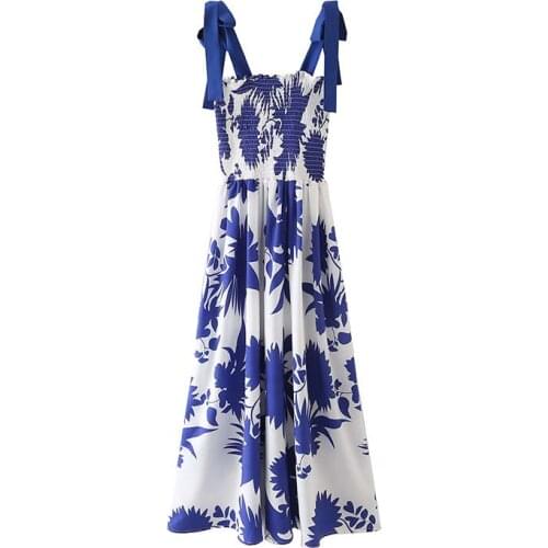 DOUJILI Fashion Dress For Women Sleeveless Backless Blue Band Print Long Dress Elegant Ladies Summer Dressing