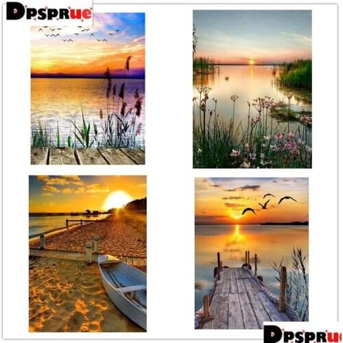 Dpsprue Full Square/Round 5D Diy Diamond Painting Cross Stitch "Scenery Beach" Diamond 3D Embroidery Mosaic Home Decor Gift 01