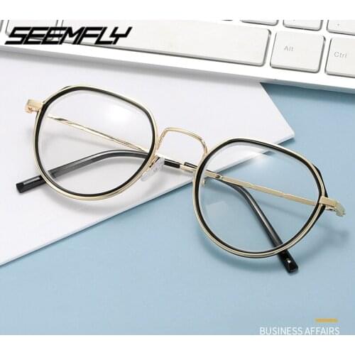 Seemfly Metal Polygon Frame Finished Myopia Glasses Women Men Clear Lens Nearsighted Eyeglasses Eyewear -1.0 -1.5 -2.0 -3.0 -3.5