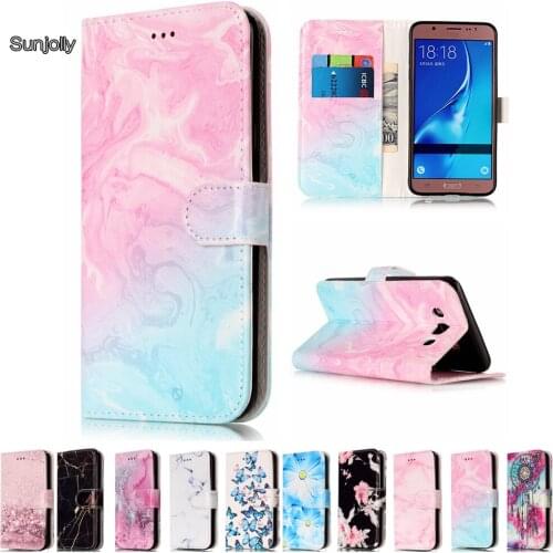 Sunjolly Marble Leather Phone Case Flip Stand Holder Card Slot Wallet Cover coque fundas capa for Samsung Galaxy J5 2016 J510F