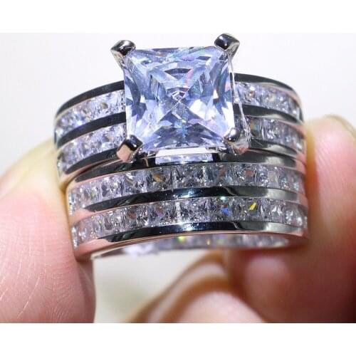 Choucong Sparkling Couple Rings Luxury Jewelry 925 Silver PrincessClear CZ Diamond Party Promise Wedding Bridal Ring Set Gift