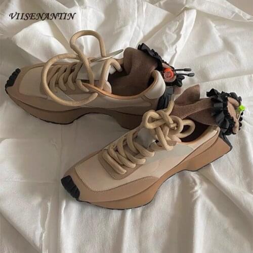 Daddy Shoes Female New Color Matching Retro Anti-collision Head Thick-soled Cross Straps Increased Slimming Casual Sports Shoes