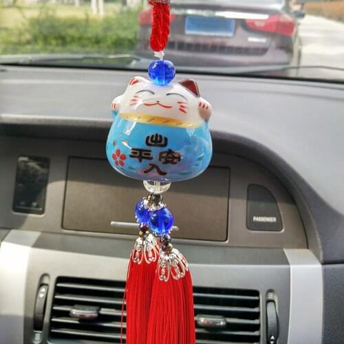 Car rearview mirror decoration creative high quality pendant ceramic cute lucky cat car safety interior pendant
