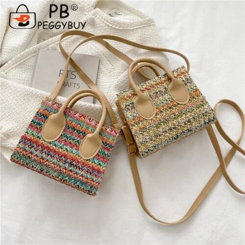 Vintage Women Stripe Pattern Crossbody Bags Bohemian Woven PU Leather Stitching Shoulder Bag Ladies Mini Purse