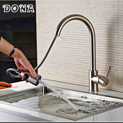 Pull out Kitchen faucet Sink mixer Faucets Deck Mount Pull Out Dual Sprayer Nozzle Hot Cold Mixer Water Taps DONA1177