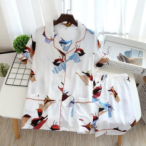 Viscose Sleepwear Women Pajamas Sets Casual Turn-down Collar Short Sleeve Nightwear Flora Printed Summer Pyjamas Female Homewear
