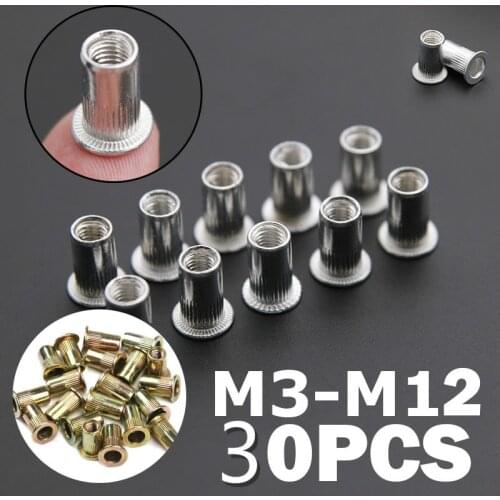 20/50Pcs Aluminum Alloy/ Carbon Steel, Zinc Plated M3 M4 M5 M6 M8 Rivet Flat Head Threaded Insert Nutsert Cap Nut Kit