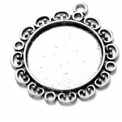 10pcs Silver Pendant Flower Lace Glass Cabochon 30mm Base Bezel Cameo Blank Settings DIY Cabochons For Jewelry Pendant Making B