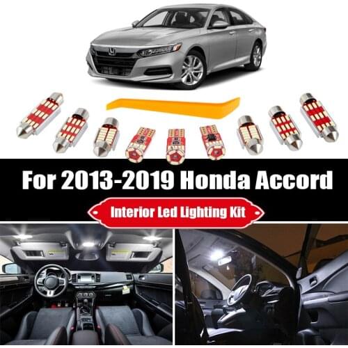 12 Bulbs For 2013-2017 2018 2019 Honda Accord White Interior LED Car Ceiling Light Kit Map Dome Trunk Mirror License Lamp