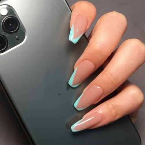 24pcs/set Long French Fake Nails Squre Full Cover European Ballerina Nail Art Tips Beauty Coffin Shaped Nail Decal False Nails