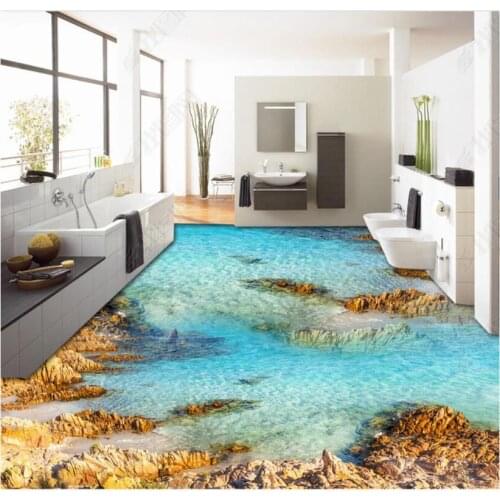 3d pvc Self-adhesive vinyl floor Seaside island stone landscape home decor bathroom for wallpaper 3 d sticker sitting room floor