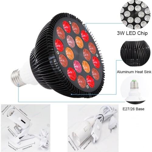 54Watt Red Light Therapy Bulb E27 660nm, 850nm Near Infrared Lamp Therapy for Skin and Pain Relief, Red Light Grow LED